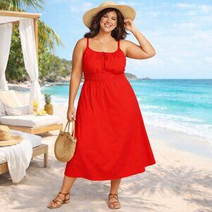 Lane Bryant Red Midi Shirred-Waist Sundress Size 24